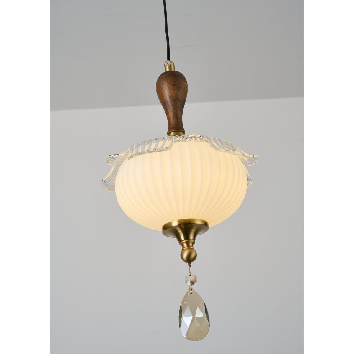 
Valloren Ribbed Glass and Walnut Pendant Light