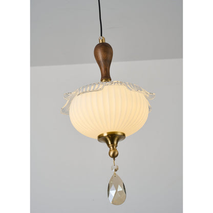 Valloren Ribbed Glass and Walnut Pendant Light