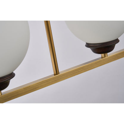 Avelune Opal Globe, Copper and Ash Wood Linear Chandelier