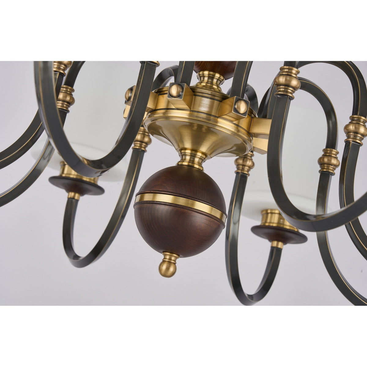 
Ebonelle Opal Glass, Blackened Brass and Ash Wood Chandelier