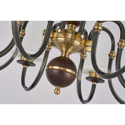 Ebonelle Opal Glass, Blackened Brass and Ash Wood Chandelier
