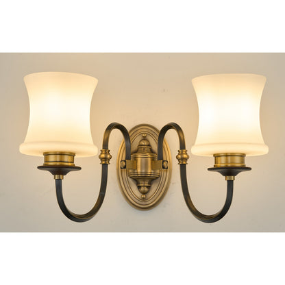 Ebonelle Opal Glass, Blackened Brass and Antique Brass Wall Sconce
