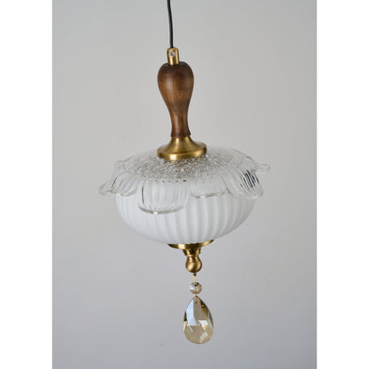 Valloren Ribbed Glass and Walnut Pendant Light