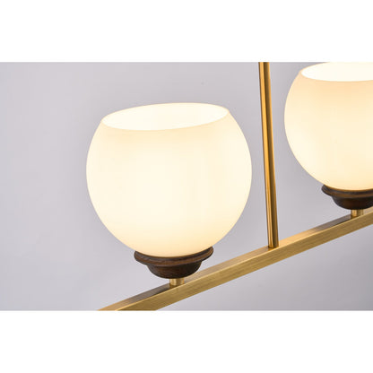 Avelune Opal Globe, Copper and Ash Wood Linear Chandelier