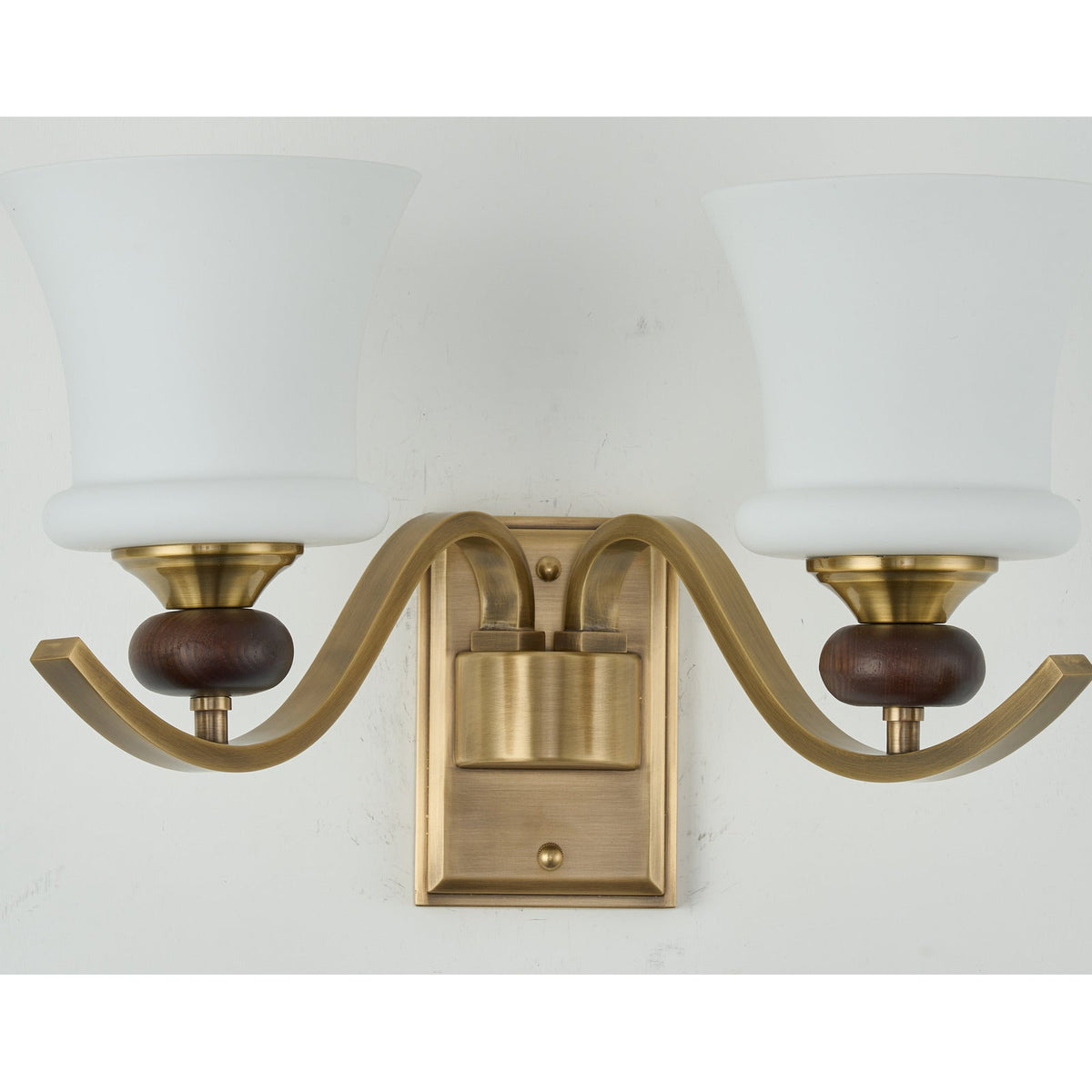 
Brontelle Opal Glass, Antique Brass and Ash Wood Wall Sconce