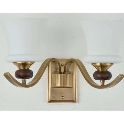 Brontelle Opal Glass, Antique Brass and Ash Wood Wall Sconce