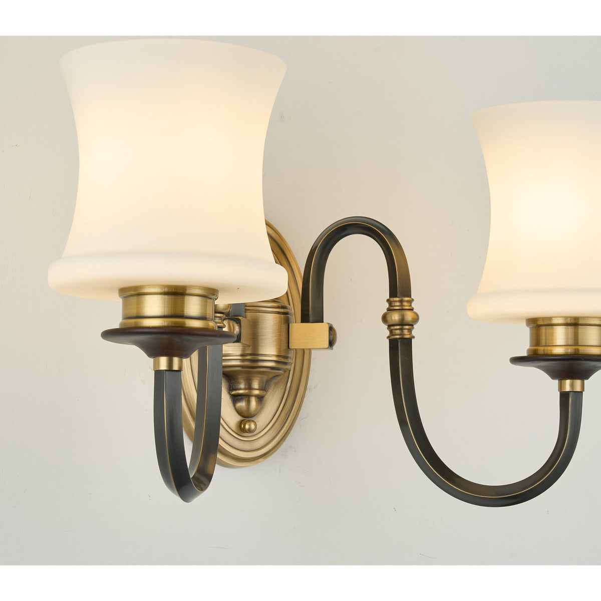 
Ebonelle Opal Glass, Blackened Brass and Antique Brass Wall Sconce