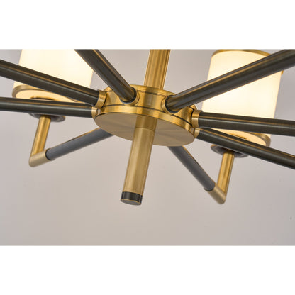 Orseline Opal Glass, Brass and Ash Wood Linear Chandelier