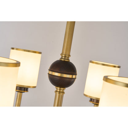 Orseline Opal Glass, Brass and Ash Wood Chandelier