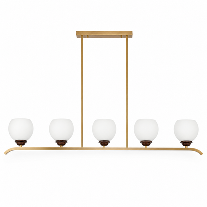Avelune Opal Globe, Copper and Ash Wood Linear Chandelier