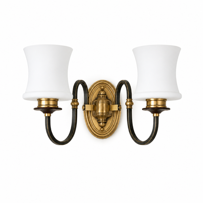 Ebonelle Opal Glass, Blackened Brass and Antique Brass Wall Sconce