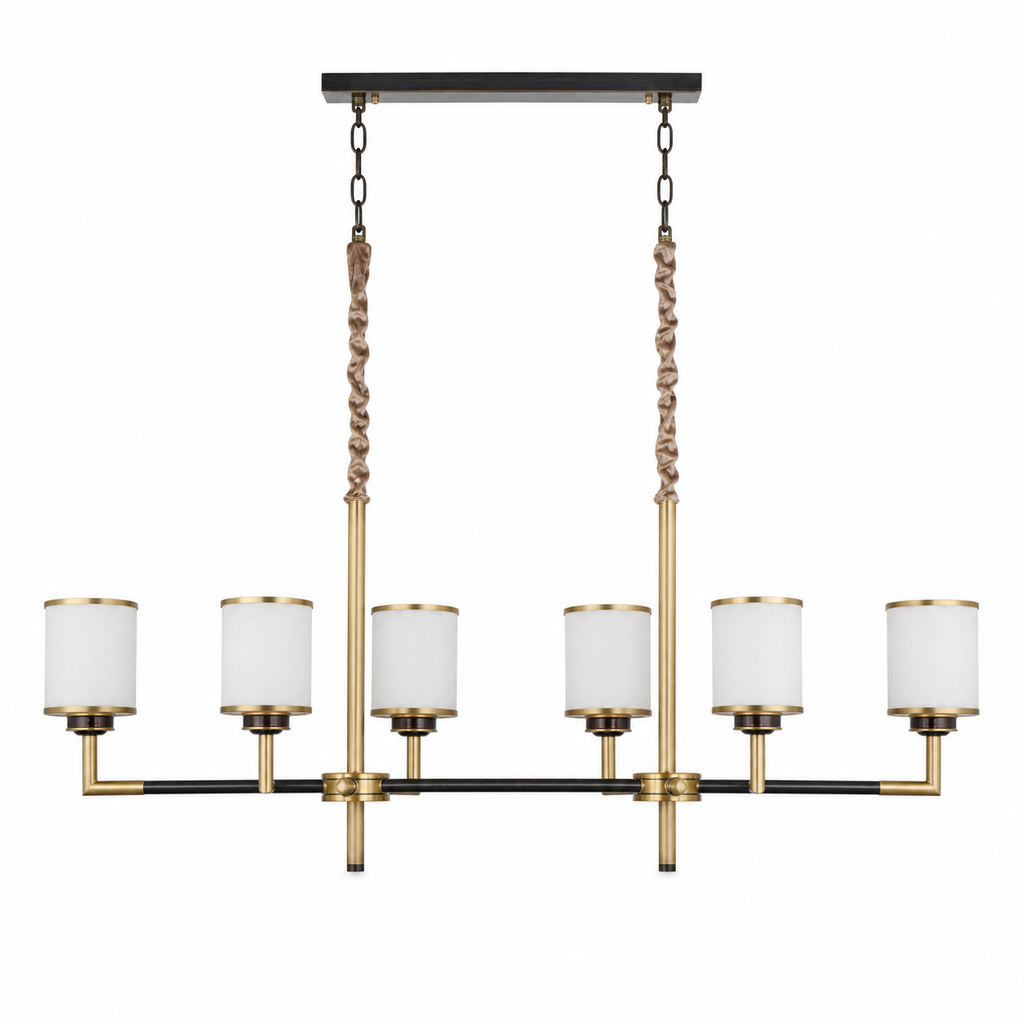 
Orseline Opal Glass, Brass and Ash Wood Linear Chandelier