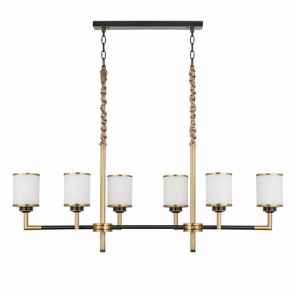Orseline Opal Glass, Brass and Ash Wood Linear Chandelier