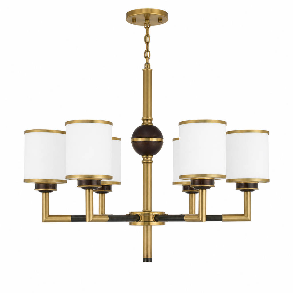 
Orseline Opal Glass, Brass and Ash Wood Chandelier