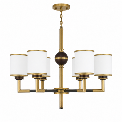Orseline Opal Glass, Brass and Ash Wood Chandelier