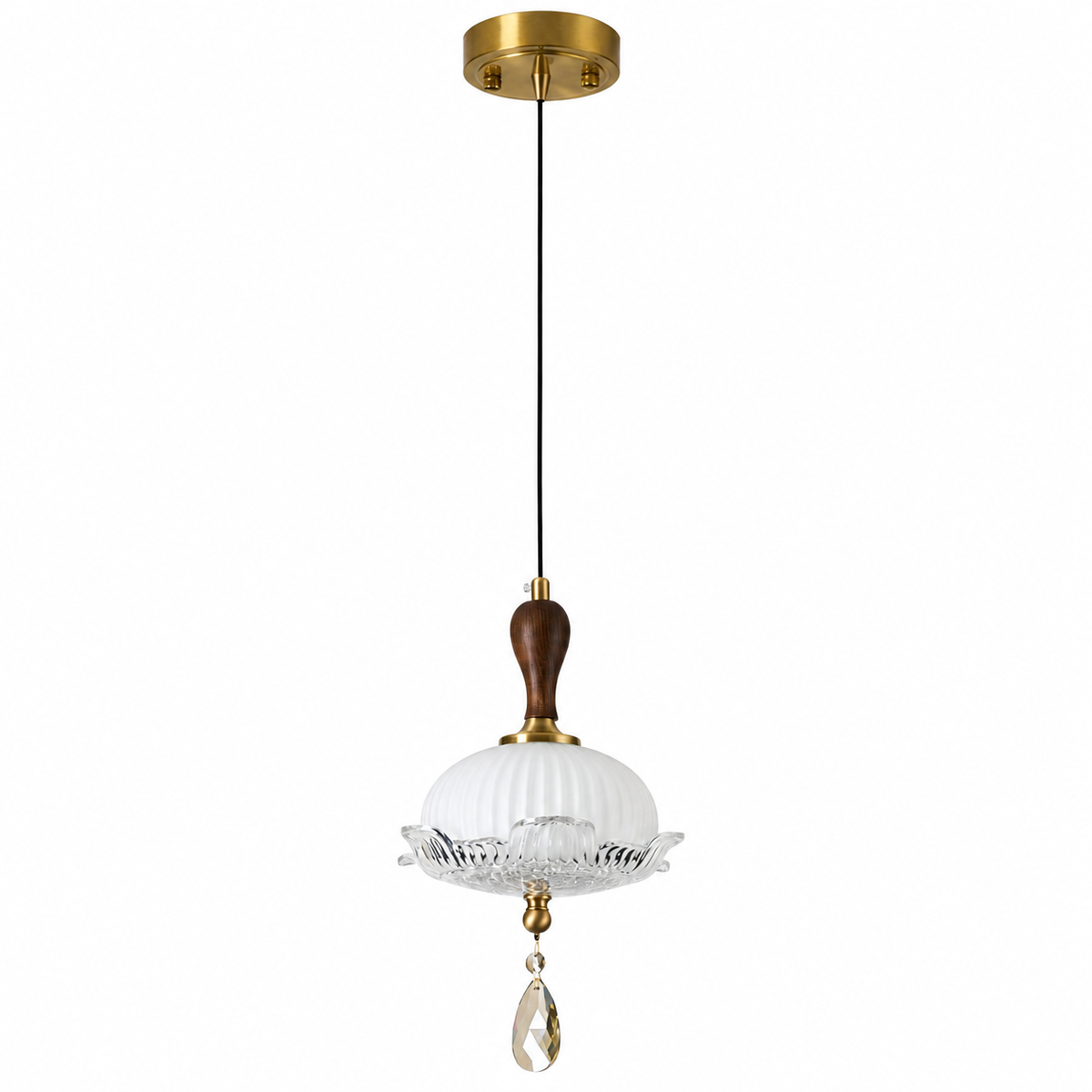 
Valloren Ribbed Glass and Walnut Pendant Light