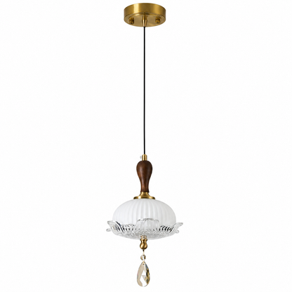 Valloren Ribbed Glass and Walnut Pendant Light